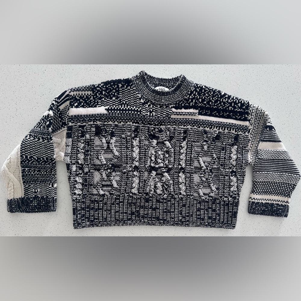 Cos Wool Cashmere Jacquard Cable Knit Sweater Black Cream Women's M